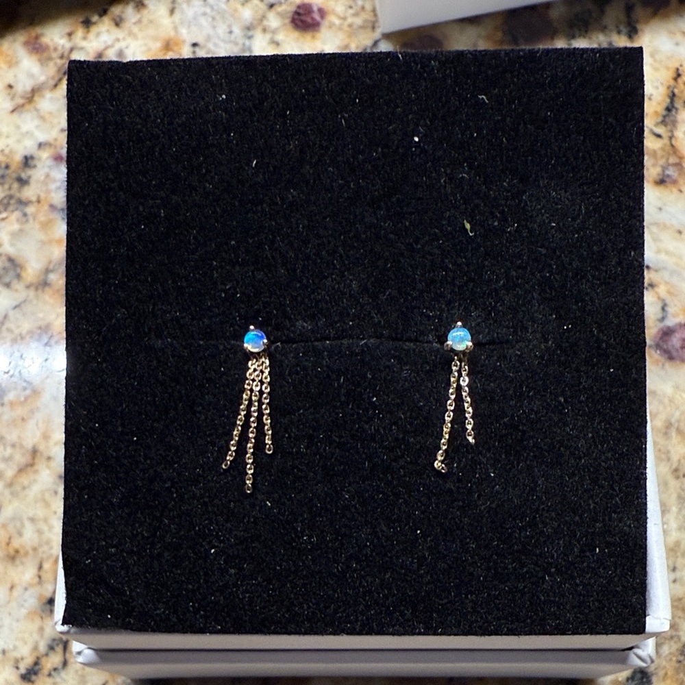 WWAKE Gold Chain Drop Earrings with Blue Opal Stones